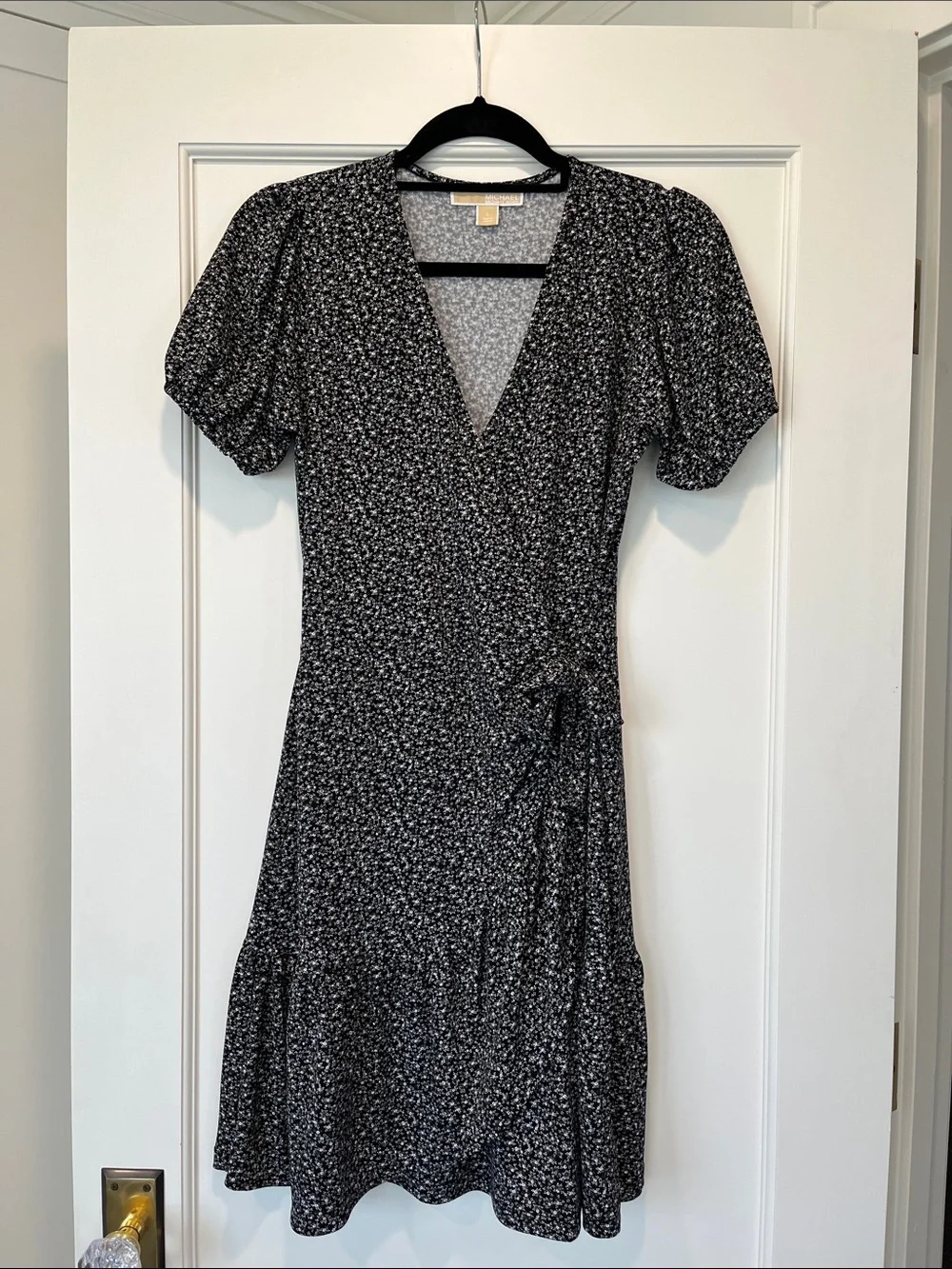 Michael Kors Black and White Floral Midi Wrap Dress